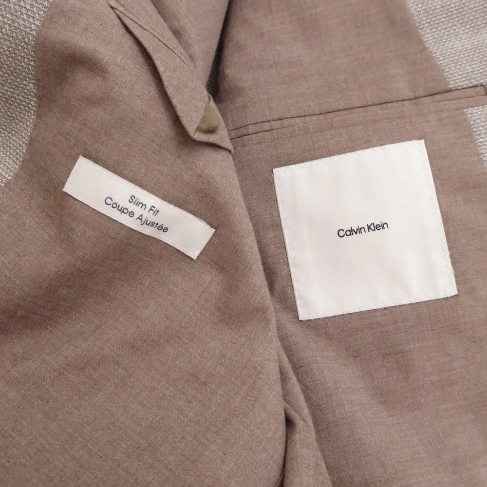 Calvin Klein Mens Blazer Beige Recycled Polyester Viscose Blend 40R Slim Fit